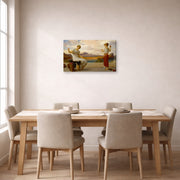Gallery-wrapped canvas print of Lord Frederick Leighton's Winding the Skein displayed on a wall in a dining