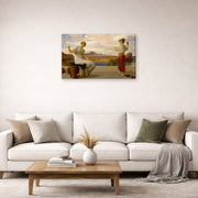 Gallery-wrapped canvas print of Lord Frederick Leighton's Winding the Skein displayed on a wall in a living room