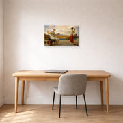 Gallery-wrapped canvas print of Lord Frederick Leighton's Winding the Skein displayed on a wall in a office