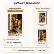 Ludwig Deutsch - A Palace Guard canvas print size comparison and framing display infographic