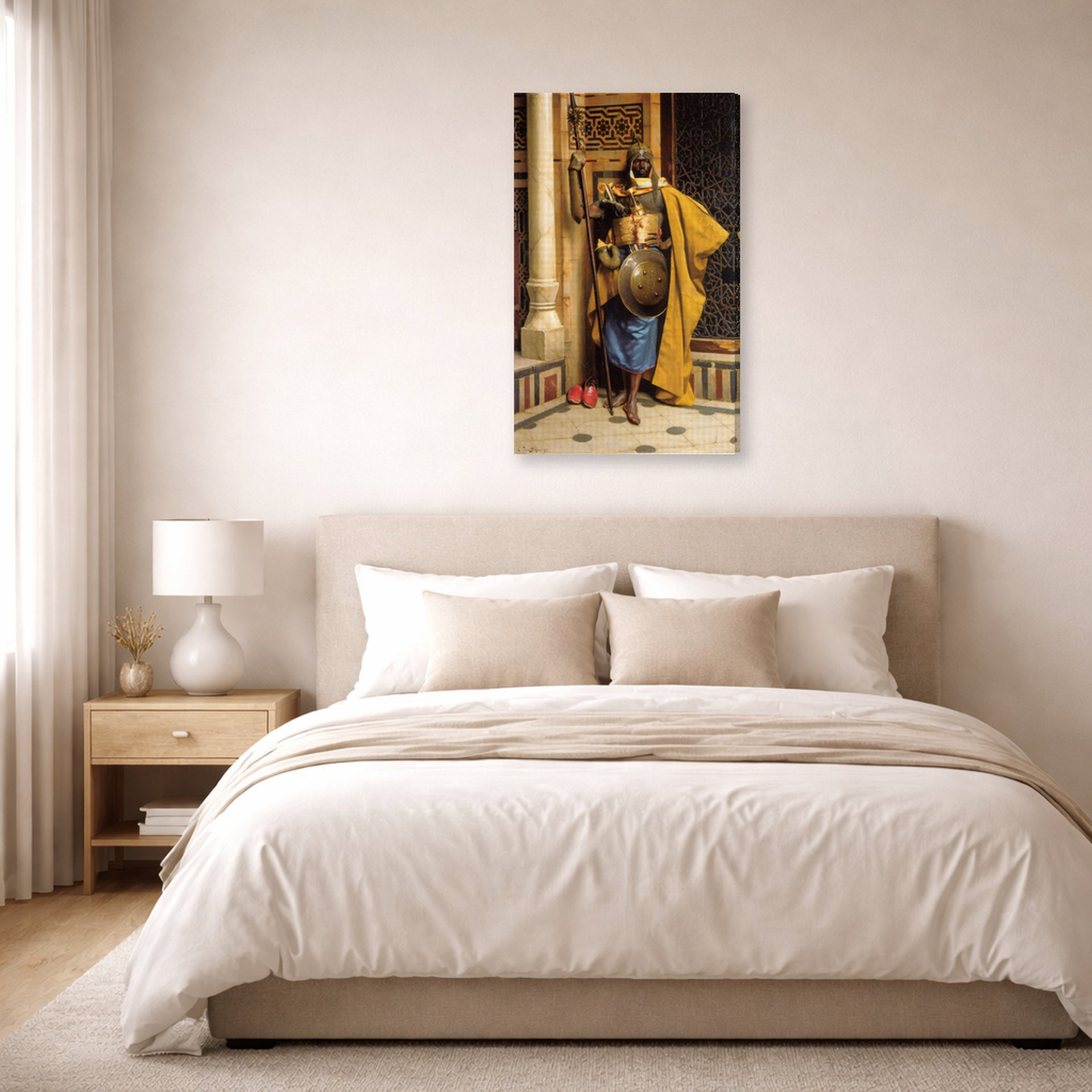 Gallery-wrapped canvas print of Ludwig Deutsch's A Palace Guard displayed on a wall in a bedroom