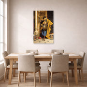 Unframed poster print of Ludwig Deutsch's A Palace Guard displayed on a wall in a dining