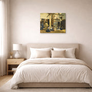 Gallery-wrapped canvas print of Ludwig Deutsch's In the Madrasa displayed on a wall in a bedroom