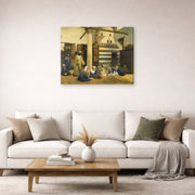 Gallery-wrapped canvas print of Ludwig Deutsch's In the Madrasa displayed on a wall in a living room