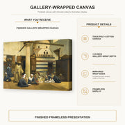 Ludwig Deutsch - In the Madrasa gallery wrap canvas construction and hanging details infographic