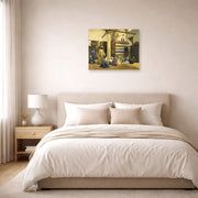 Unframed poster print of Ludwig Deutsch's In the Madrasa displayed on a wall in a bedroom