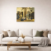 Unframed poster print of Ludwig Deutsch's In the Madrasa displayed on a wall in a living room