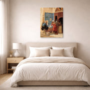 Gallery-wrapped canvas print of Ludwig Deutsch's The Chess Game displayed on a wall in a bedroom