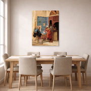 Gallery-wrapped canvas print of Ludwig Deutsch's The Chess Game displayed on a wall in a dining