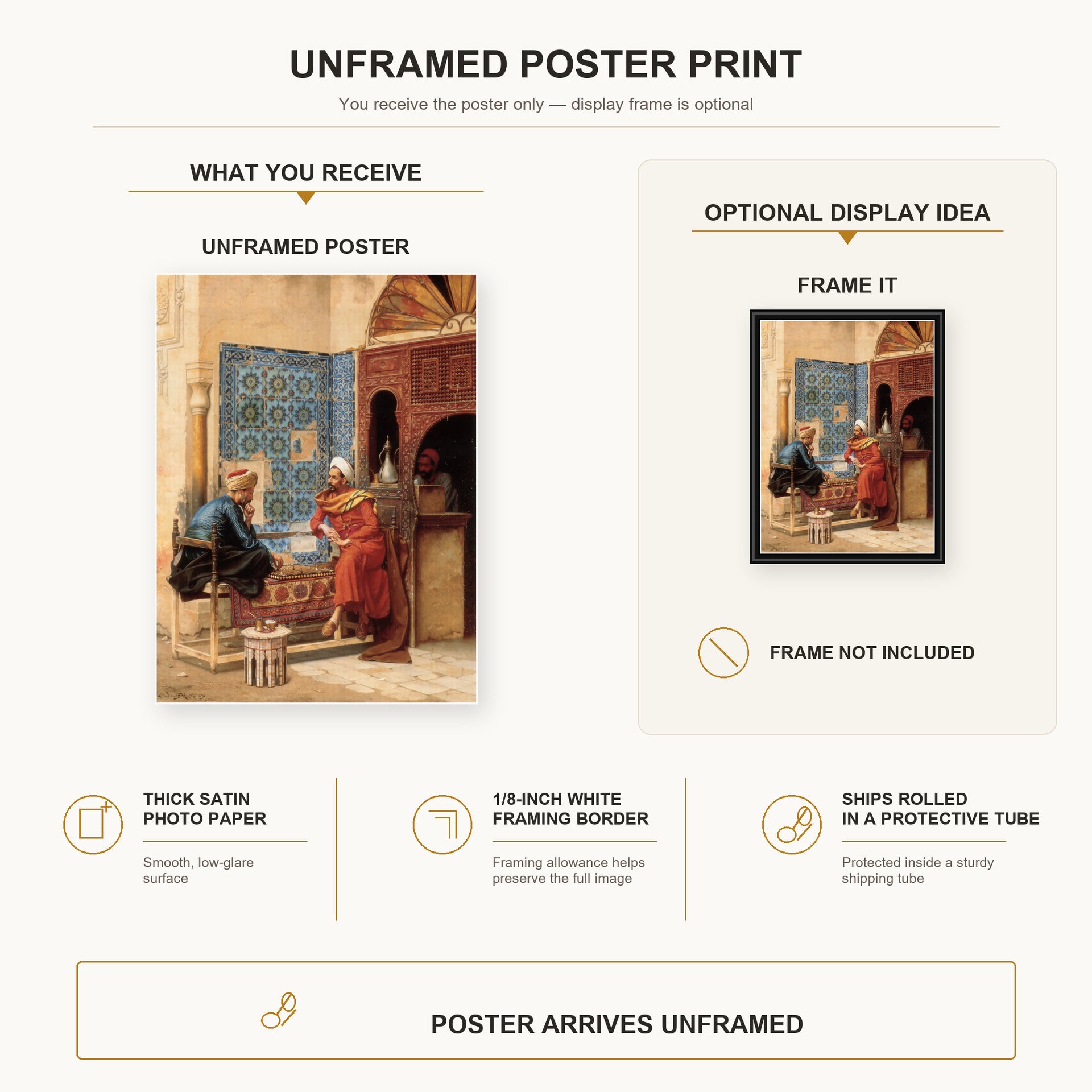 Ludwig Deutsch - The Chess Game poster print size comparison and framing display infographic