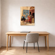 Unframed poster print of Ludwig Deutsch's The Chess Game displayed on a wall in a office