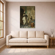 Gallery-wrapped canvas print of Ludwig Deutsch's The Inspection displayed on a wall in a living room