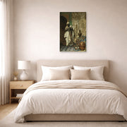 Unframed poster print of Ludwig Deutsch's The Inspection displayed on a wall in a bedroom