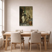 Unframed poster print of Ludwig Deutsch's The Inspection displayed on a wall in a dining