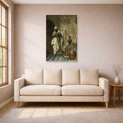Unframed poster print of Ludwig Deutsch's The Inspection displayed on a wall in a living room