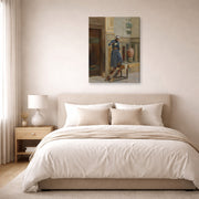 Gallery-wrapped canvas print of Ludwig Deutsch's The Lamp Lighter displayed on a wall in a bedroom