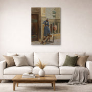 Gallery-wrapped canvas print of Ludwig Deutsch's The Lamp Lighter displayed on a wall in a living room