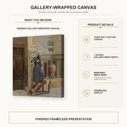 Ludwig Deutsch - The Lamp Lighter gallery wrap canvas construction and hanging details infographic