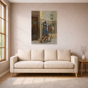 Unframed poster print of Ludwig Deutsch's The Lamp Lighter displayed on a wall in a living room