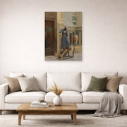 Unframed poster print of Ludwig Deutsch's The Lamp Lighter displayed on a wall in a living room
