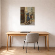 Unframed poster print of Ludwig Deutsch's The Lamp Lighter displayed on a wall in a office