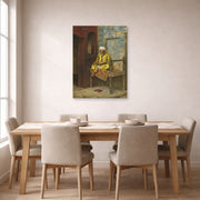 Unframed poster print of Ludwig Deutsch's The Learned Man Of Cairo displayed on a wall in a dining