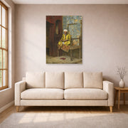 Unframed poster print of Ludwig Deutsch's The Learned Man Of Cairo displayed on a wall in a living room