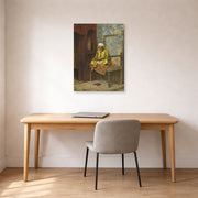 Unframed poster print of Ludwig Deutsch's The Learned Man Of Cairo displayed on a wall in a office