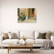 Unframed poster print of Ludwig Deutsch's The Offering displayed on a wall in a living room
