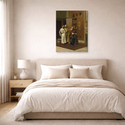Gallery-wrapped canvas print of Ludwig Deutsch's The Scholars displayed on a wall in a bedroom