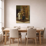 Gallery-wrapped canvas print of Ludwig Deutsch's The Scholars displayed on a wall in a dining