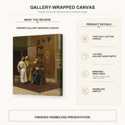 Ludwig Deutsch - The Scholars gallery wrap canvas construction and hanging details infographic