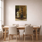 Unframed poster print of Ludwig Deutsch's The Scholars displayed on a wall in a dining