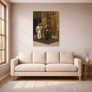 Unframed poster print of Ludwig Deutsch's The Scholars displayed on a wall in a living room
