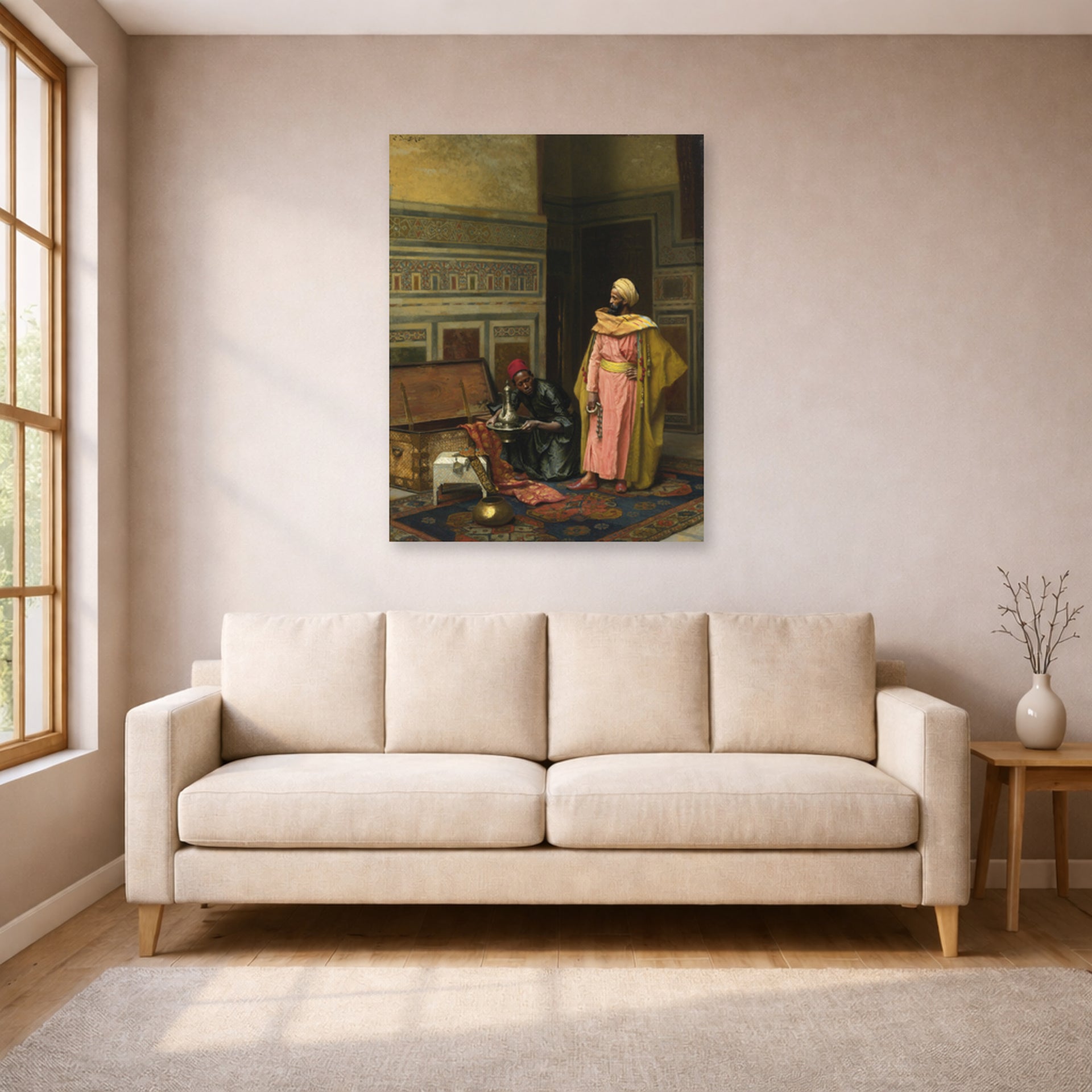 Unframed poster print of Ludwig Deutsch's The Treasure Chest displayed on a wall in a living room