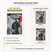 Marc Chagall - Between Darkness and Light canvas print size comparison and framing display infographic
