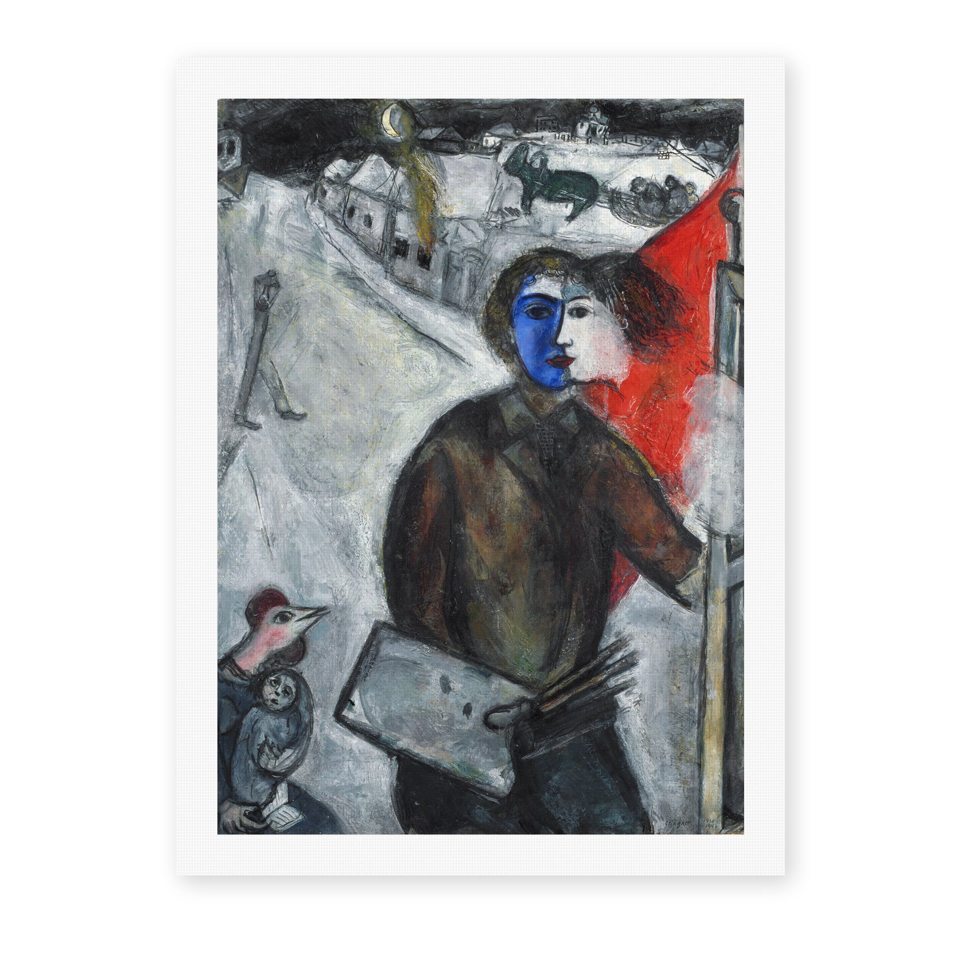 Marc Chagall's 'Between Darkness and Light' painting reproduced as a rolled canvas print