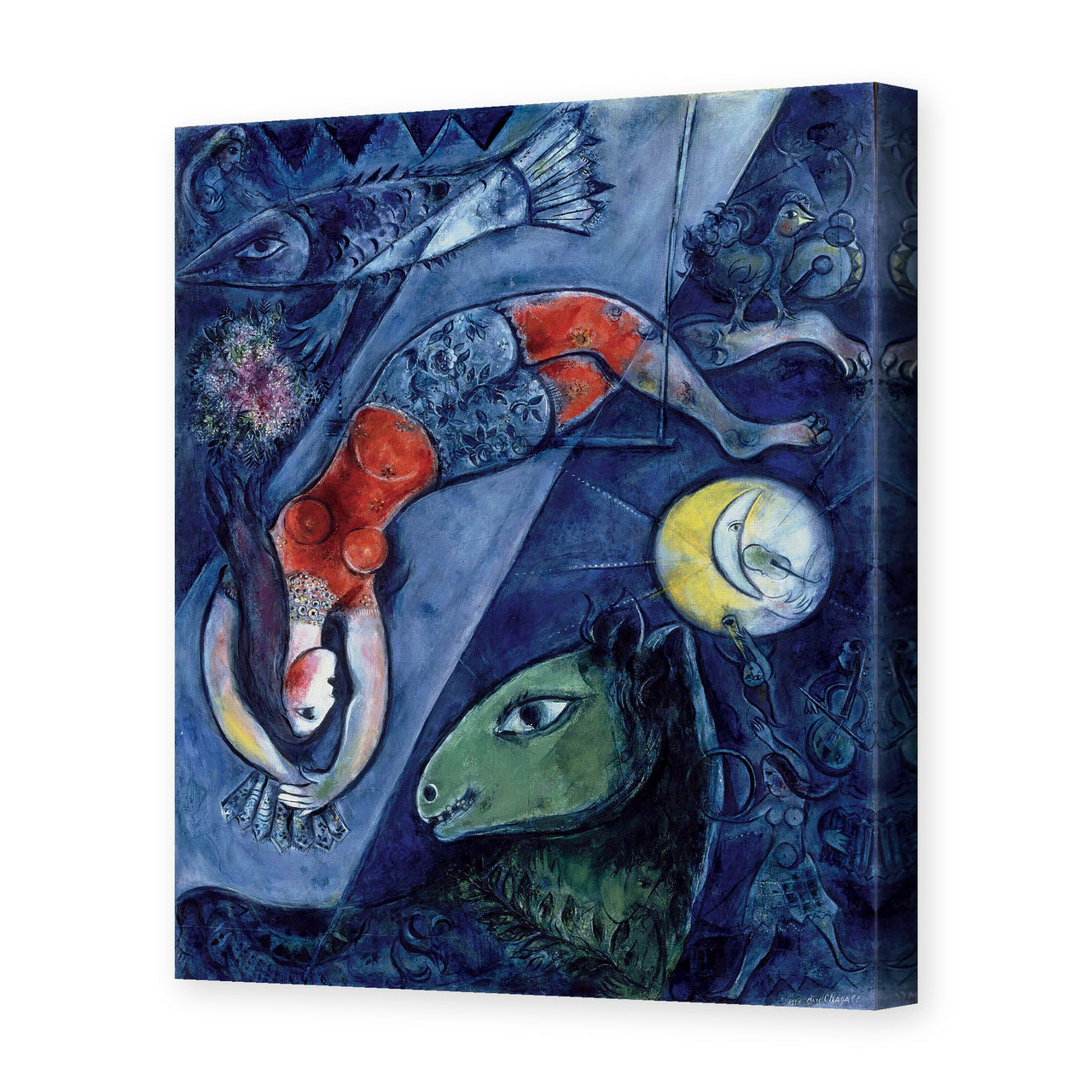 Marc Chagall's 'Blue Circus' painting reproduced as a gallery-wrapped canvas print