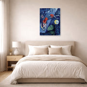 Unframed poster print of Marc Chagall's Blue Circus displayed on a wall in a bedroom