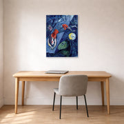 Unframed poster print of Marc Chagall's Blue Circus displayed on a wall in an office