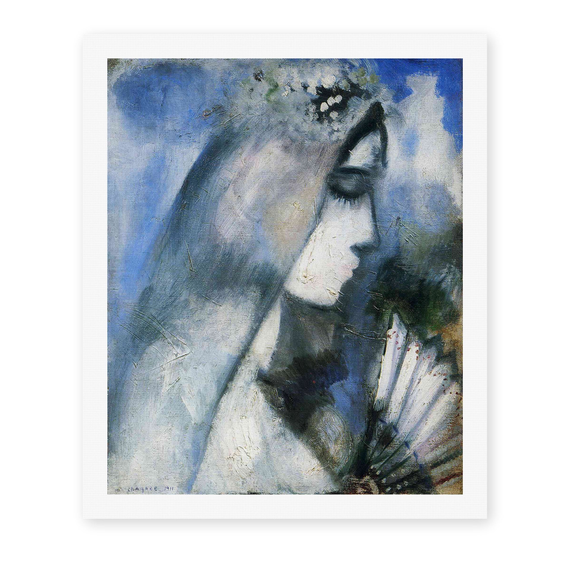 Marc Chagall's 'Bride with a Fan' painting reproduced as a rolled canvas print