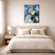 Gallery-wrapped canvas print of Marc Chagall's Bride with a Fan displayed on a wall in a bedroom