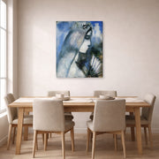 Gallery-wrapped canvas print of Marc Chagall's Bride with a Fan displayed on a wall in a dining room