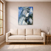 Unframed poster print of Marc Chagall's Bride with a Fan displayed on a wall in a living room