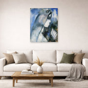 Unframed poster print of Marc Chagall's Bride with a Fan displayed on a wall in a living room