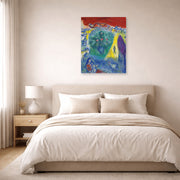 Unframed poster print of Marc Chagall's Composition displayed on a wall in a bedroom