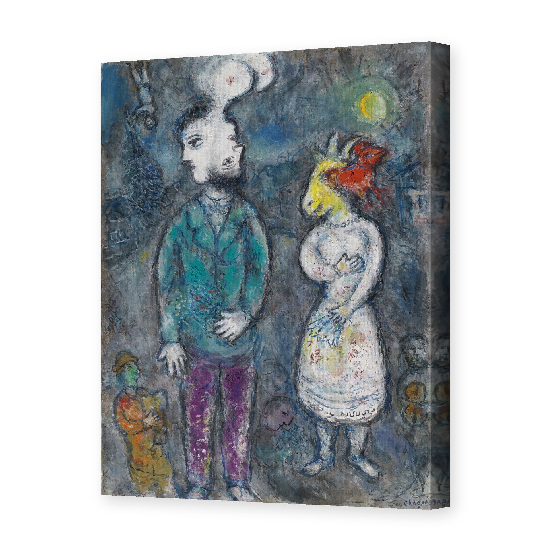 Marc Chagall's 'Couple Au Double Profil' painting reproduced as a gallery-wrapped canvas print