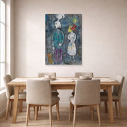 Gallery-wrapped canvas print of Marc Chagall's Couple Au Double Profil displayed on a wall in a dining room