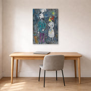 Gallery-wrapped canvas print of Marc Chagall's Couple Au Double Profil displayed on a wall in an office