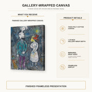 Marc Chagall - Couple Au Double Profil gallery wrap canvas construction and hanging details infographic